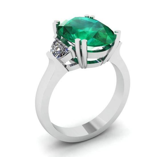 椭圆形祖母绿配半月形钻石戒指,  放大圖像 4