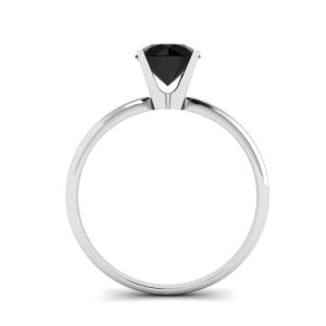 白金黑色钻石 V 形镶嵌戒指 - 照片 1