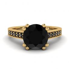 圆形黑钻石配黑色密镶 18K 黄金戒指