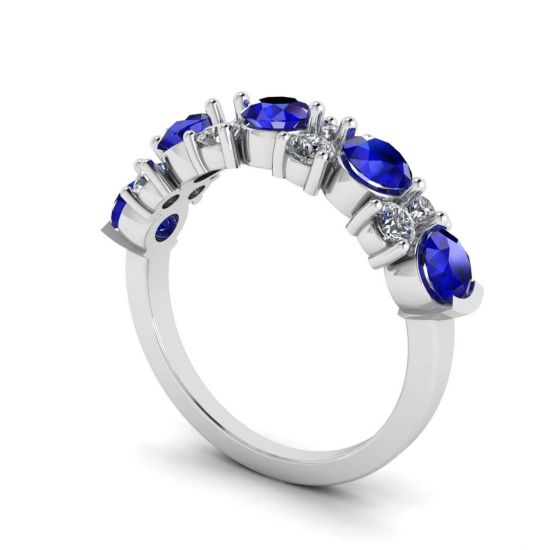 镶有蓝宝石和钻石的现代花环戒指,  放大圖像 2