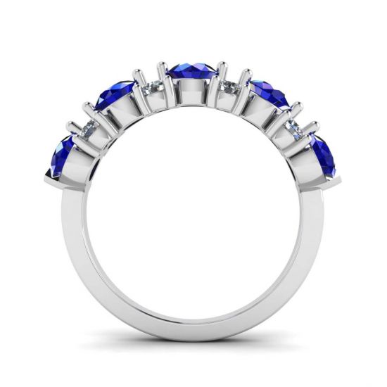 镶有蓝宝石和钻石的现代花环戒指,  放大圖像 4