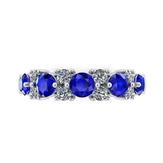镶有蓝宝石和钻石的现代花环戒指, 放大圖像 1