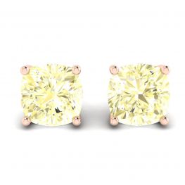 18K 玫瑰金垫形黄钻耳钉