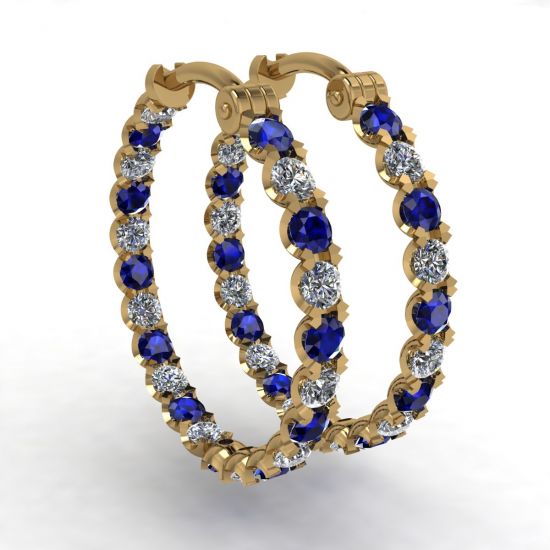 钻石和蓝宝石环形耳环黄金, 放大圖像 1