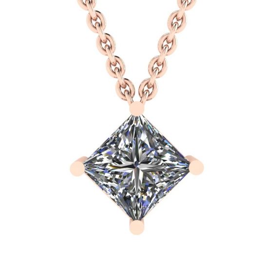 菱形公主方形切割钻石单石项链玫瑰金, 圖像 1
