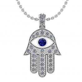 Hamsa 白金钻石和蓝宝石吊坠