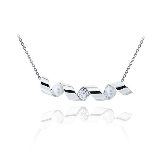 微笑项链镶有钻石和海水珍珠 - Ruban 系列, 放大圖像 1