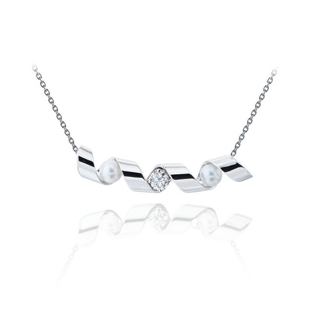 微笑项链镶有钻石和海水珍珠 - Ruban 系列