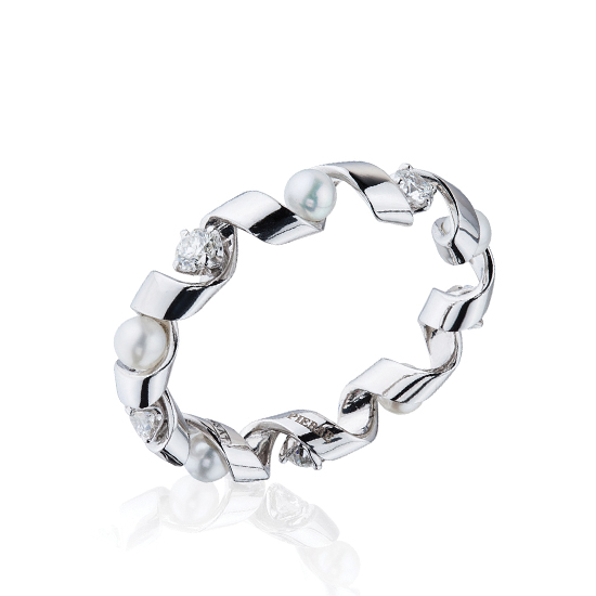 钻石和海水珍珠戒指 - Ruban 系列, 放大圖像 1