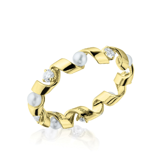 钻石和海洋珍珠黄金戒指 - Ruban 系列, 放大圖像 1