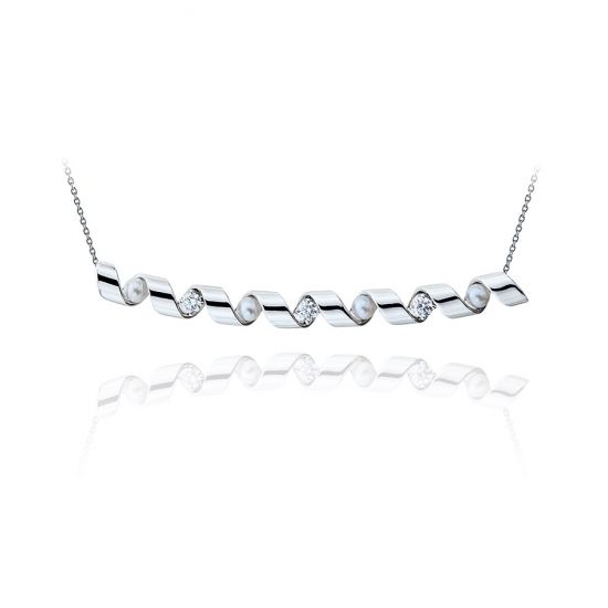 镶有钻石和海水珍珠的大微笑项链 - Ruban 系列, 放大圖像 1