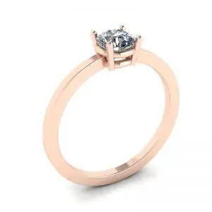 圆形钻石单石简约 18K 玫瑰金戒指 - 照片 3