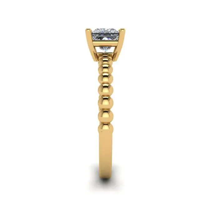 18K 金公主方形切割钻石胡须戒指 - 照片 2