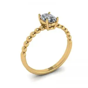 18K 黄金串珠戒指上椭圆形钻石 - 照片 3