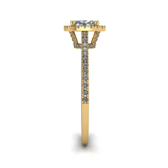 18K 金光环钻石椭圆形切割戒指 - 照片 2