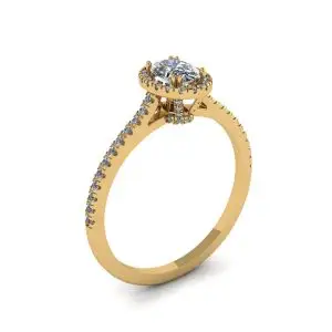 18K 金光环钻石椭圆形切割戒指 - 照片 3