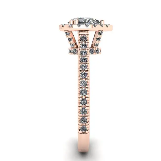 18K 玫瑰金光环钻石梨形切割戒指 - 照片 2