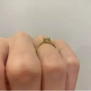 东方风格公主方形切割钻石戒指 18K 黄金 - 照片 4