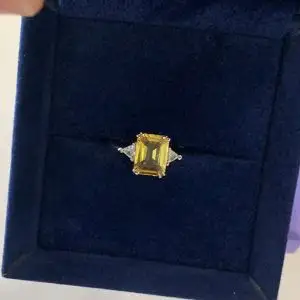 祖母绿切割黄色蓝宝石戒指黄金 - 照片 4