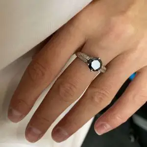 6 爪黑钻双色密镶白金戒指 - 照片 5