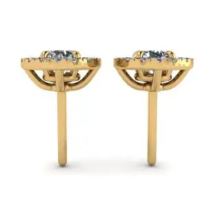18K 金圆形钻石光环耳钉 - 照片 1