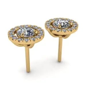 18K 金圆形钻石光环耳钉 - 照片 2