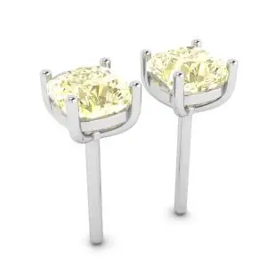 18K 白金垫形黄钻耳钉 - 照片 2