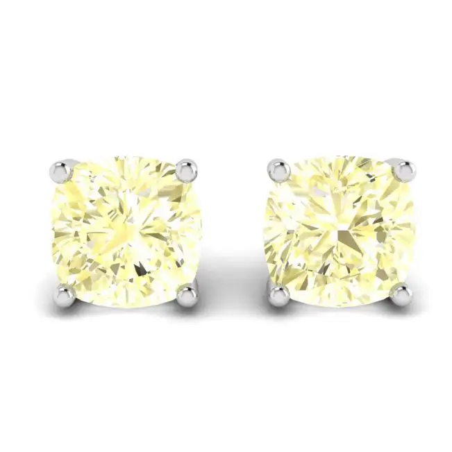 18K 白金垫形黄钻耳钉