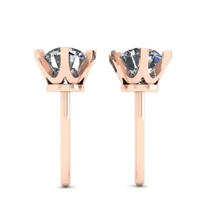 18K 玫瑰金经典钻石耳钉 - 照片 1