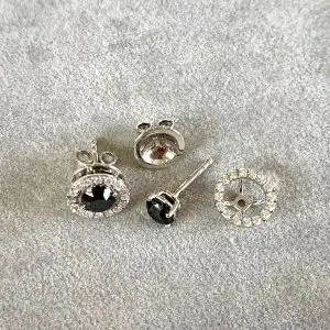 5 毫米黑色钻石耳钉，带可拆卸光环夹克 - 照片 3