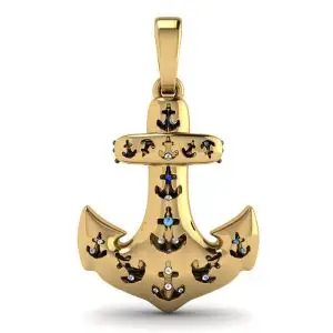 18K 黄金锚蓝宝石吊坠 - 照片 2