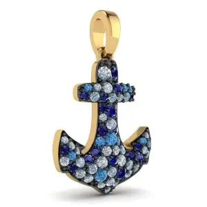 18K 黄金锚蓝宝石吊坠 - 照片 1