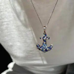 18K 白金锚蓝宝石吊坠 - 照片 6