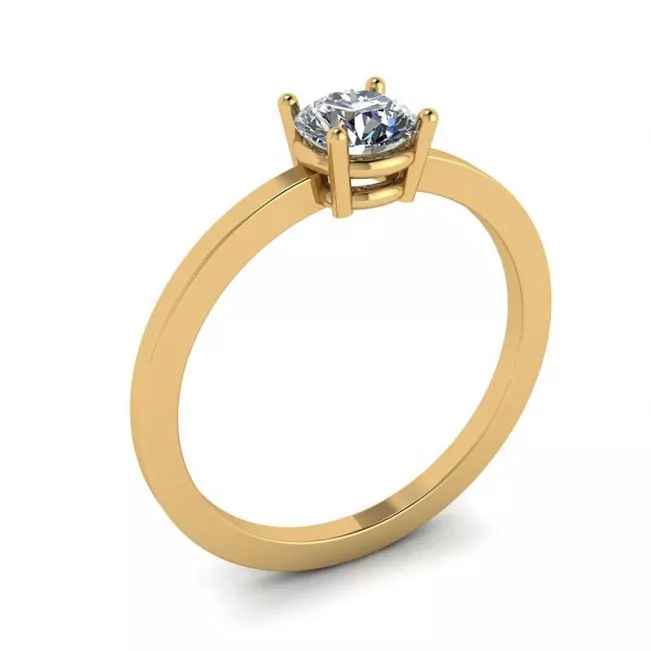 圆形钻石单石简约 18K 黄金戒指 - 照片 3