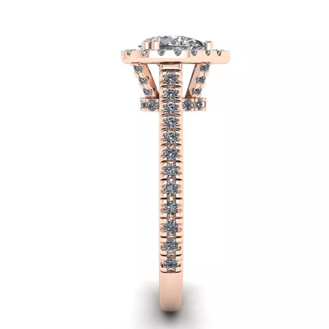 18K 玫瑰金光环钻石梨形切割戒指 - 照片 2