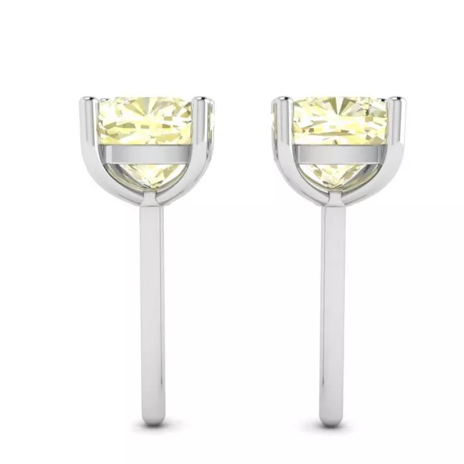 18K 白金垫形黄钻耳钉 - 照片 1