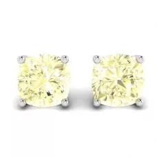 18K 白金垫形黄钻耳钉