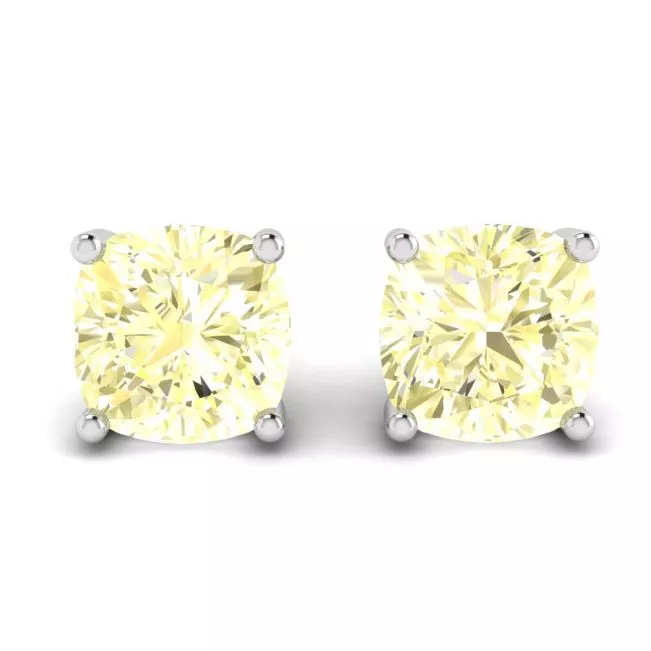 18K 白金垫形黄钻耳钉