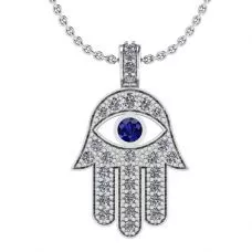 Hamsa 白金钻石和蓝宝石吊坠