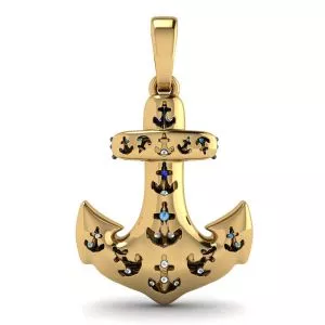 18K 黄金锚蓝宝石吊坠 - 照片 2